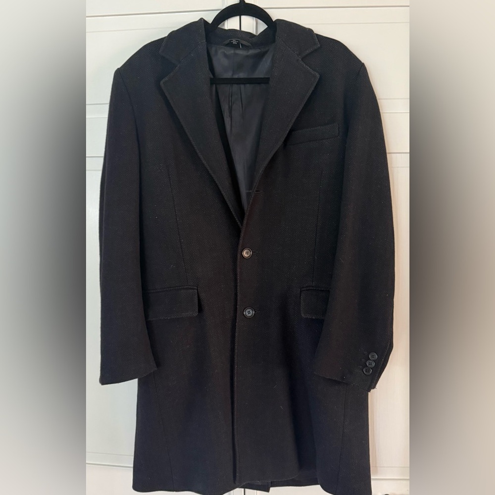 Men’s Club Monaco Classic Black Wool Overcoat
